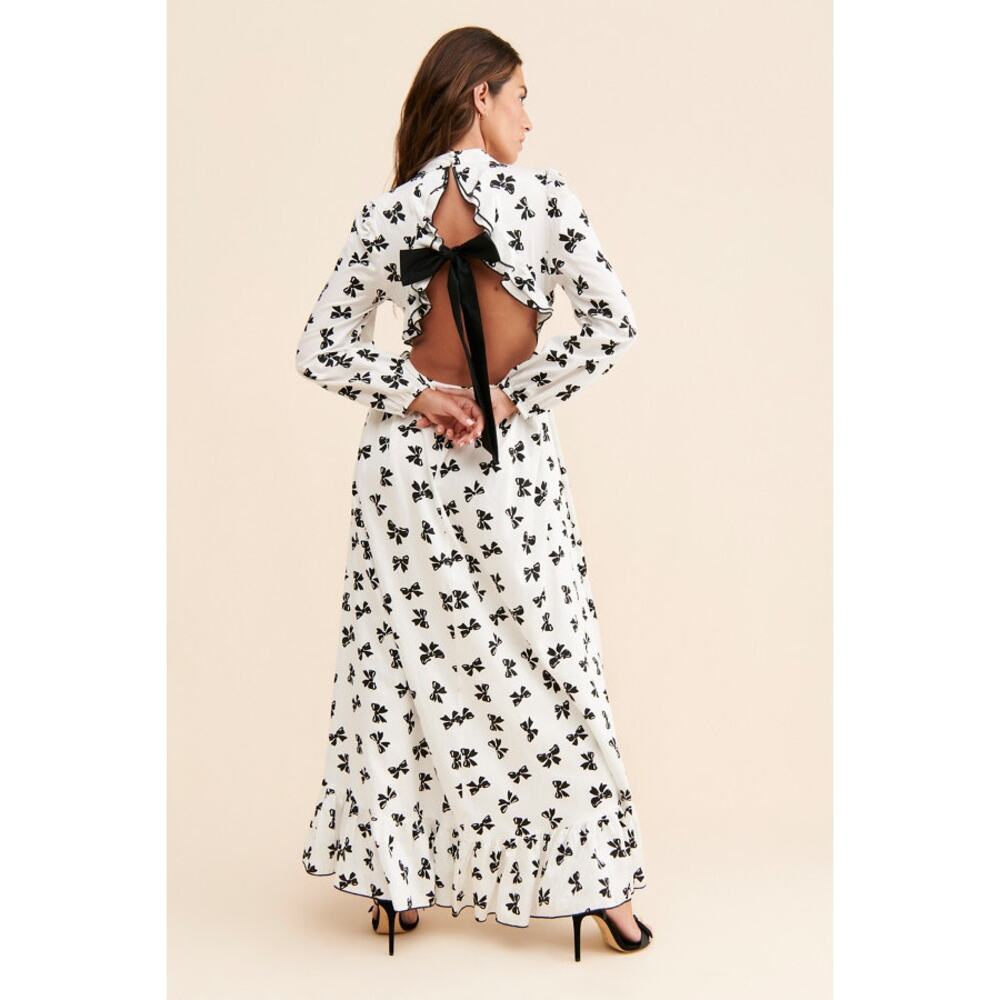 Sister Jane White Maxi Dress with Black Bows & Cutout Back - Picture 2 of 7
